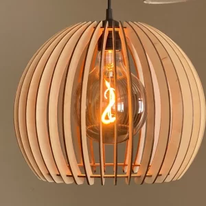 Wooden oval pendant light with exposed filament bulb