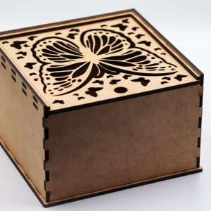 Elegant square wooden gift box featuring butterfly pattern laser-cut lid – South Africa Gift Ideas